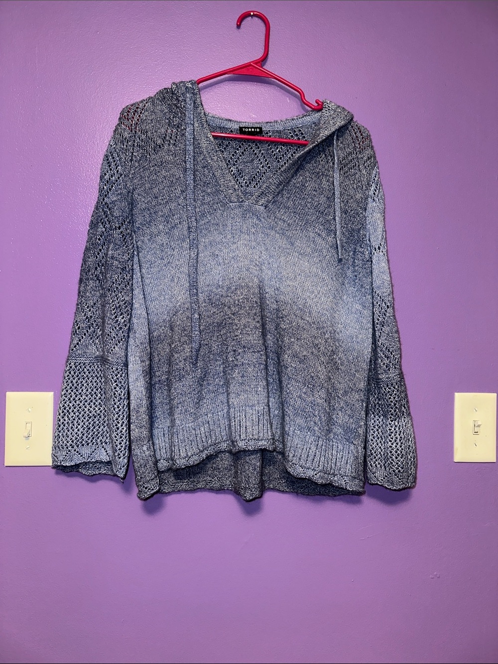 torrid Gray V-Neck Knit Hooded Sweater